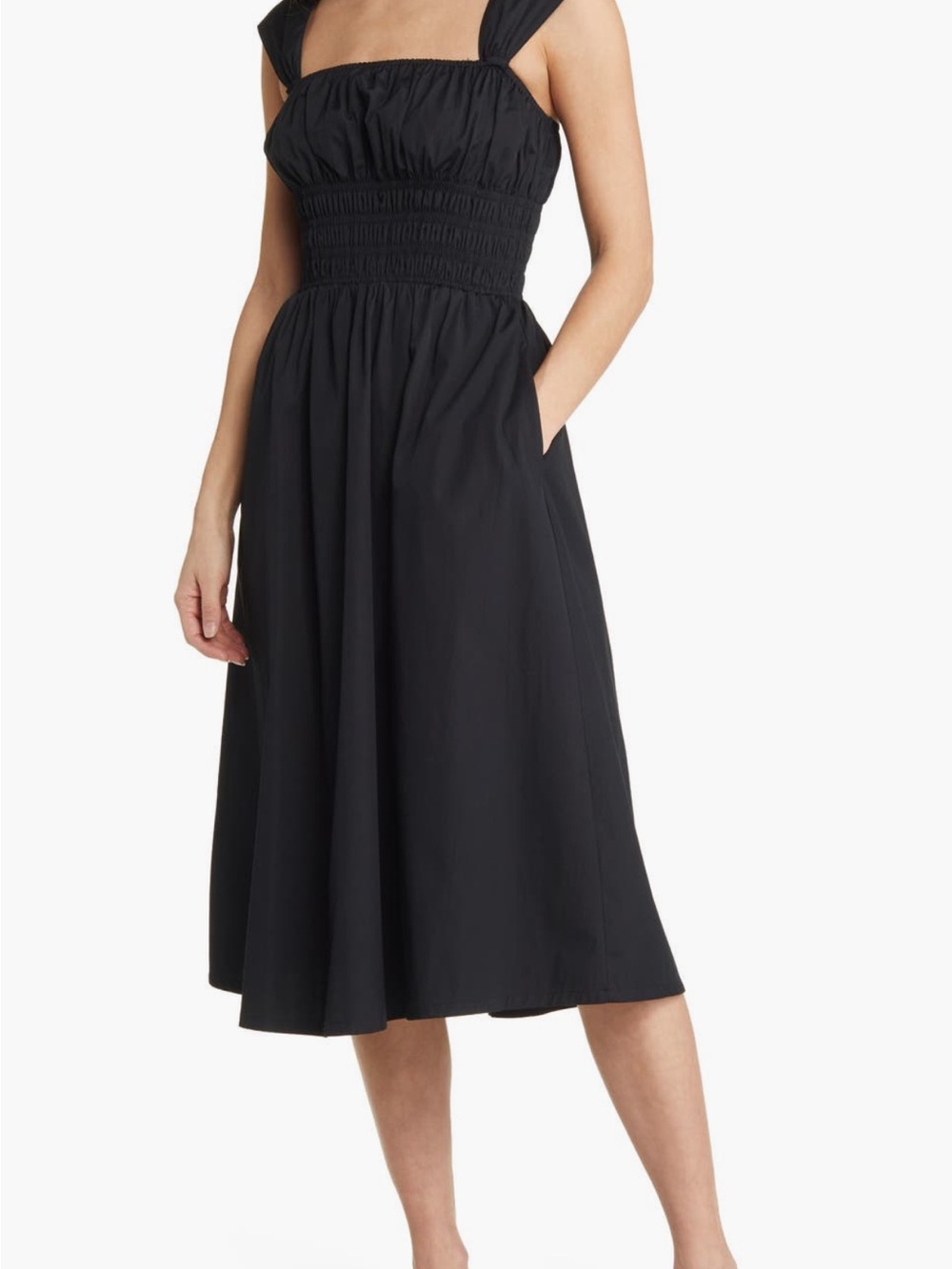 Chelsea28 Black Smocked Midi Dress with Wide Straps